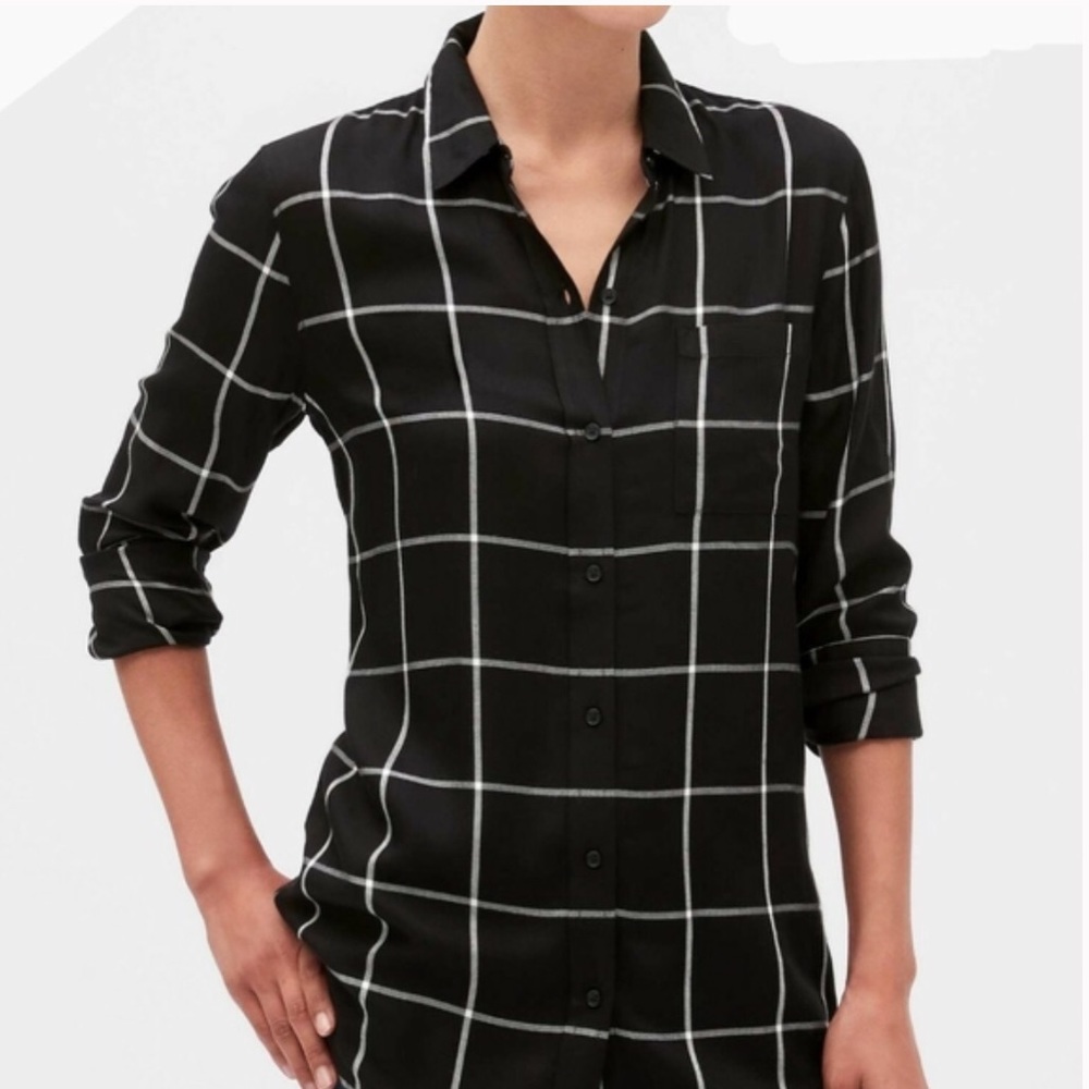 NWT Banana Republic Black Checkered Boyfriend Fit Button Down Shirt